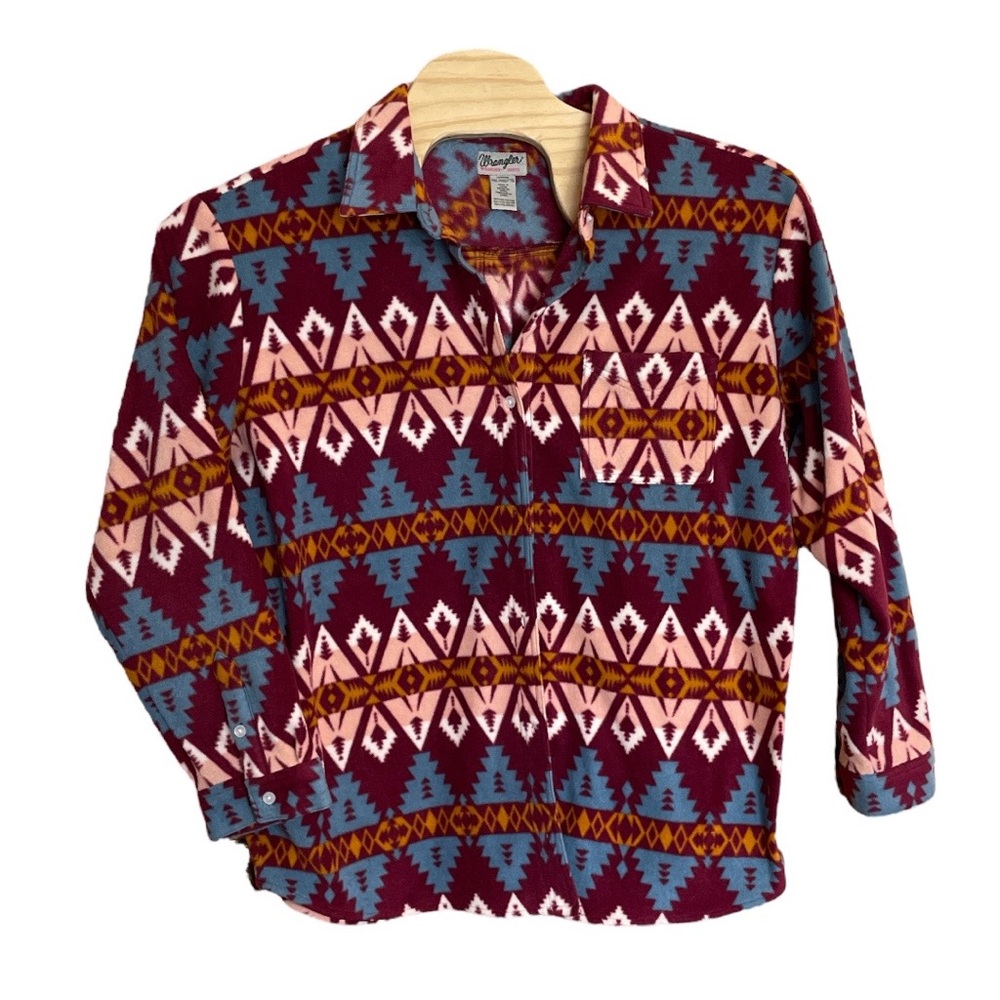 Wrangler Wrancher Fleece Button Up Shirt Women's XXL Aztec Print